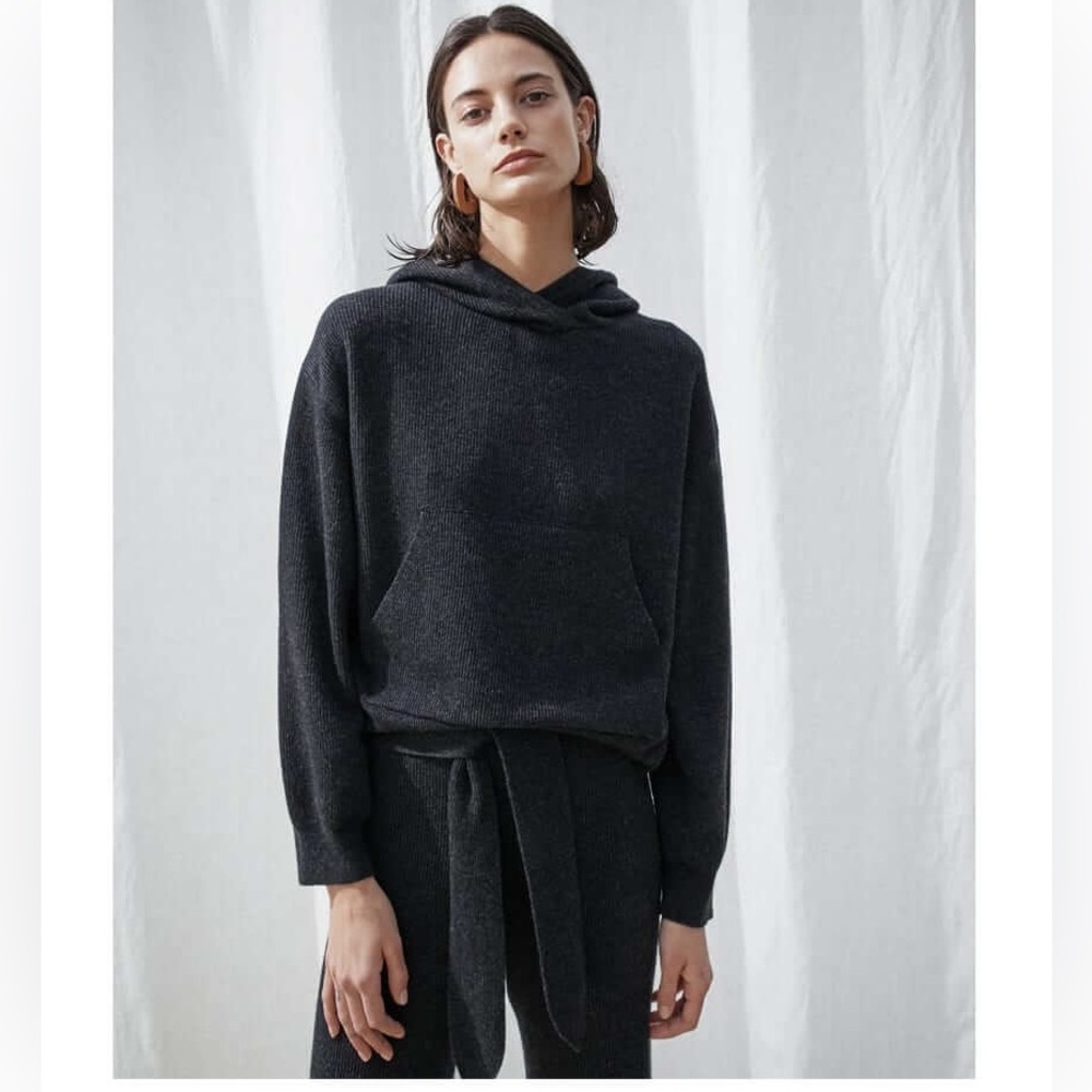 NWT Nanushka Mog Cashmere Blend Knit Hoodie Sweater In Graphite